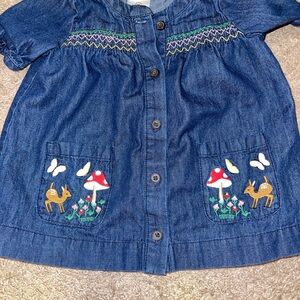 Hanna Andersson Blue Denim Dress with Colorful Embroidery
